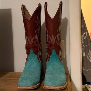 Anderson Bean Turquoise Roughout Cowboy Boots